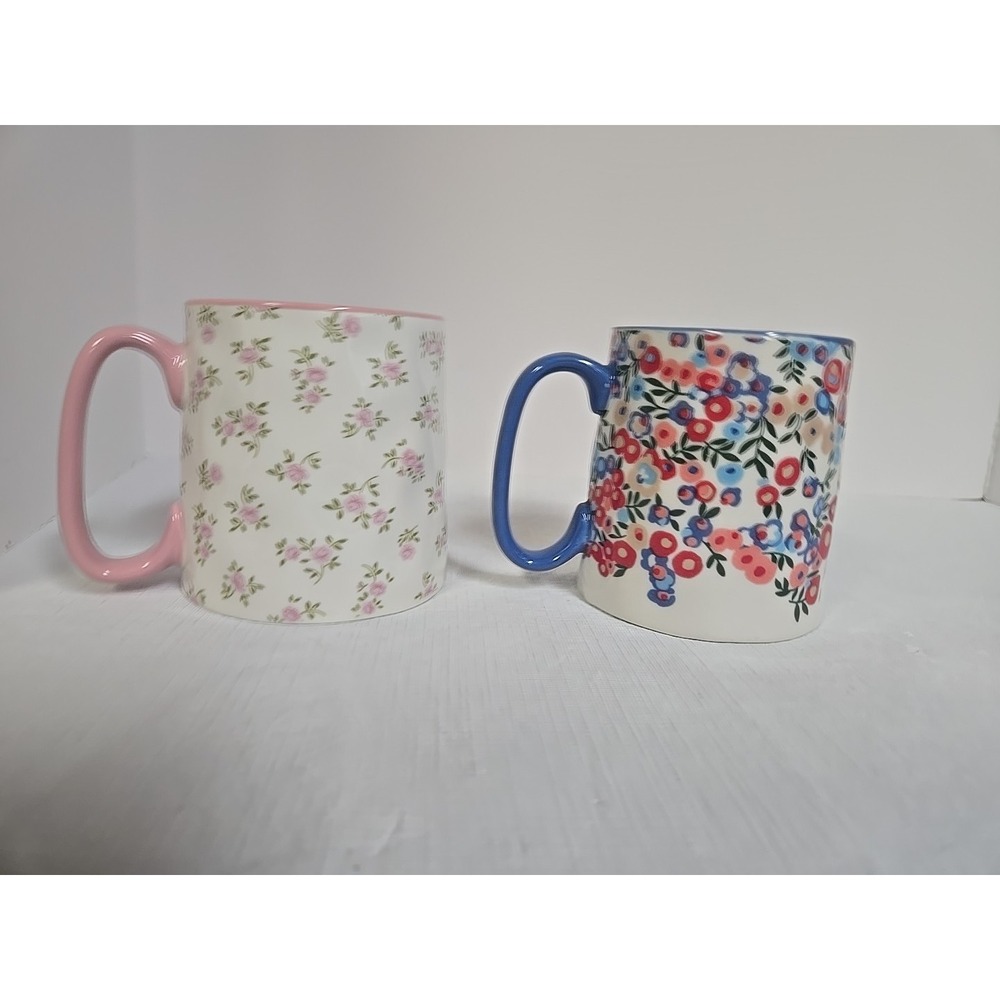 10 Strawberry Street Floral Mugs Pink Rose Blue Flower Coffee Cups Lot of 2 - Picture 3 of 6